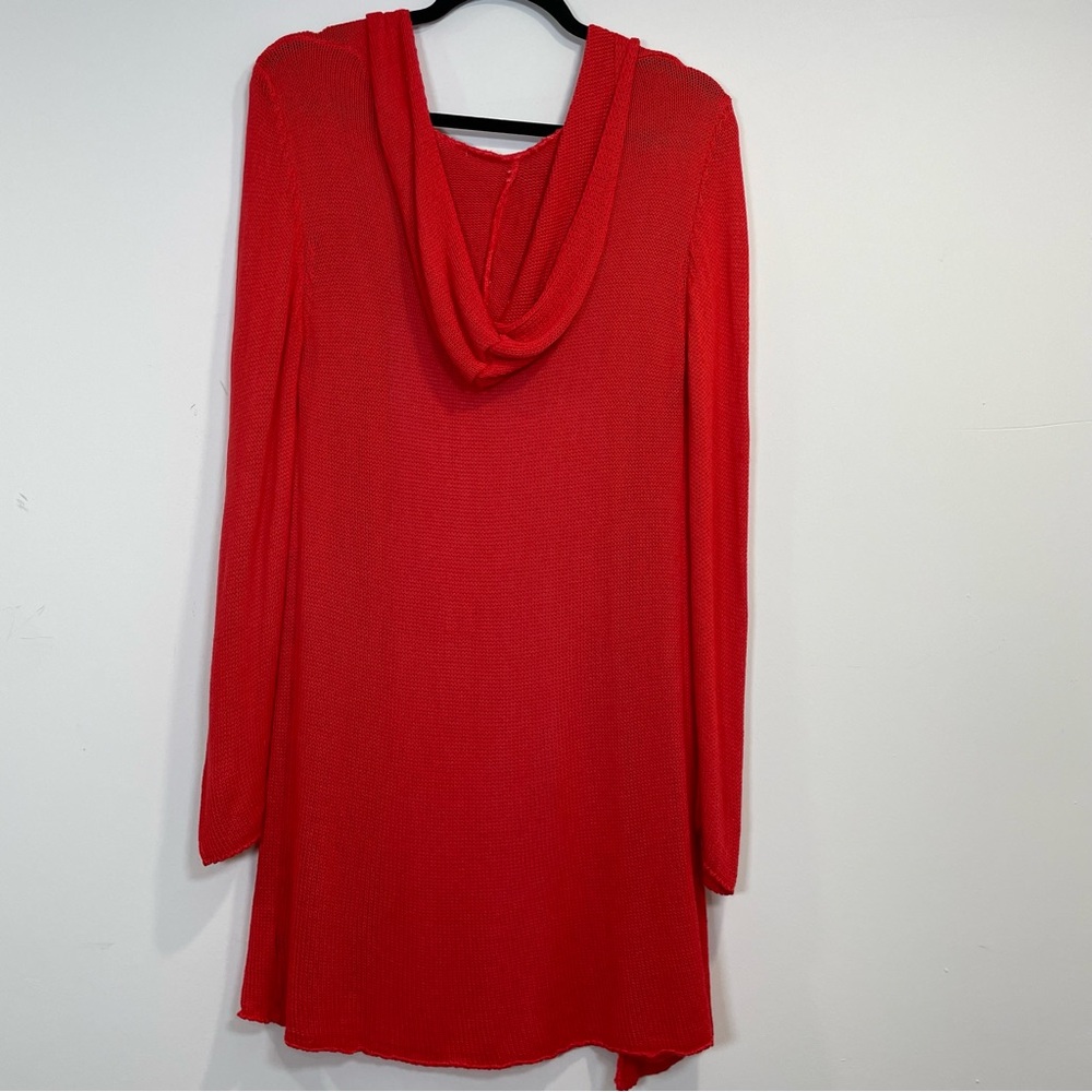 NWT Natacha Paris Open Front Long Sleeve Bold Red Orange Knit Hooded Cardigan - Picture 5 of 11